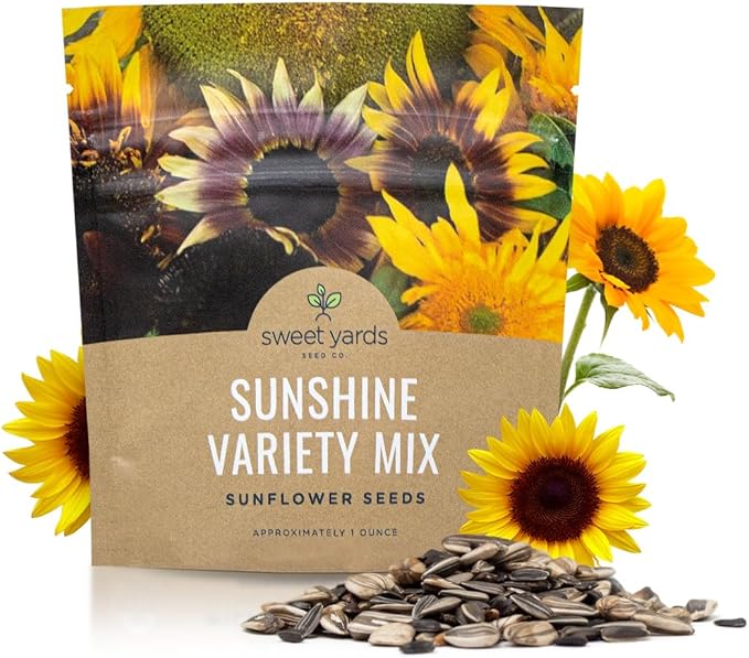 SWEET YARDS Sunflower Variety Mix 10 Types of Beautiful Sunflowers - Bulk 1 Ounce Packet - Open Pollinated Sunflower Seeds