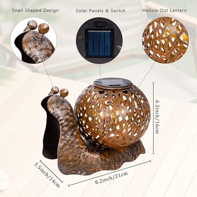 2 Pcs Snail Solar Lanterns Outdoor Waterproof, Metal Table LED Solar Lantern for Patio Porch Pathway Decor