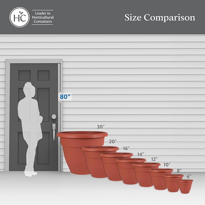 The HC Companies Caribbean Planter Pot - Outdoor & Indoor Plant Pot with Drainage Hole & Plug - Rolled Rim Plastic Pots for Plants & Flowers - Decorative Plant Pot (14" Honey, Pack of 2)