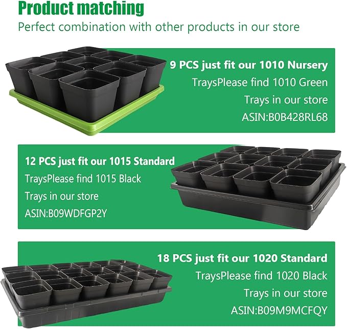 Square Nursery Pots 3.54Inches 90 Pcs Seedling Flower Post Plastic Thick Seed Start Germination for Plant Propagation,Sturdy Suit for 1020 Trays(Black,3.54Inches,90Pcs)