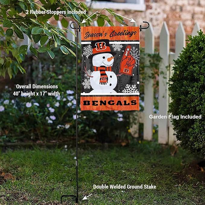 Cincinnati Bengals Holiday Snowman Garden Flag and Flagpole Mount