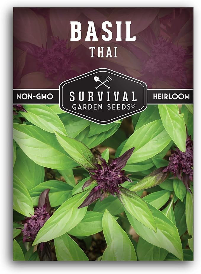 Survival Garden Seeds - Thai Basil Seed for Planting - Packet with Instructions to Plant and Grow Asian Basil Indoors or Outdoors in Your Home Vegetable Garden - Non-GMO Heirloom Variety - 1 Pack