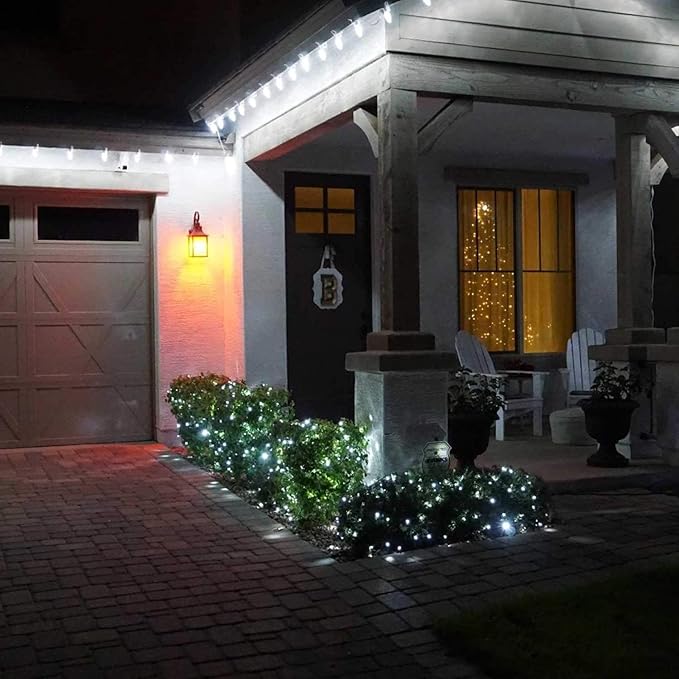 Brightown C7 Pure White LED Christmas Lights, 25Ft Vintage String Lights with 25+1 Plastic Bulbs, E12 Candelabra Base, Outdoor Retro Style Hanging Lights for Xmas Patio Fence Roofline Holiday