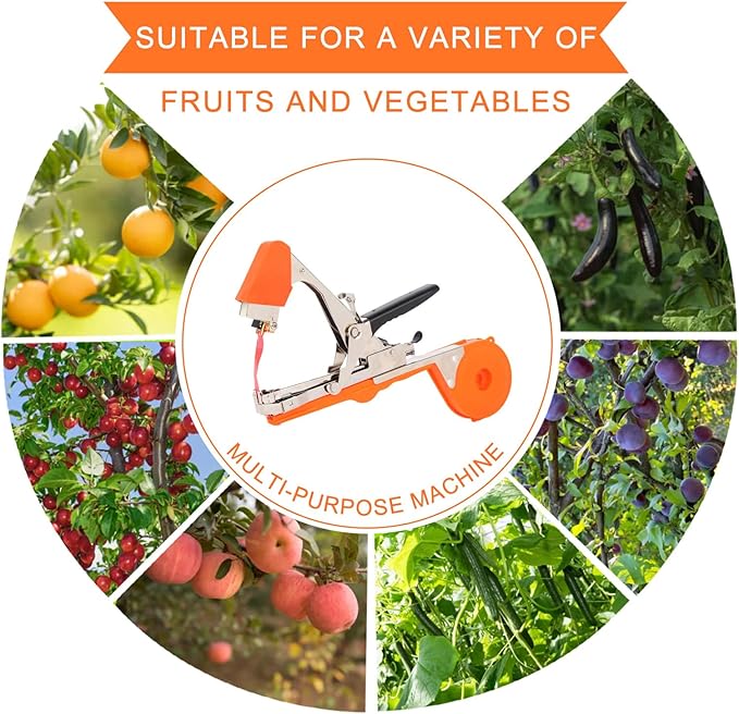 Plant Tying Machine to Tie Up Vine Quickly with 20 Rolls of Tapes+10000pcs Staples for Gardeners Farmers Gardening Tying Tool(Orange)