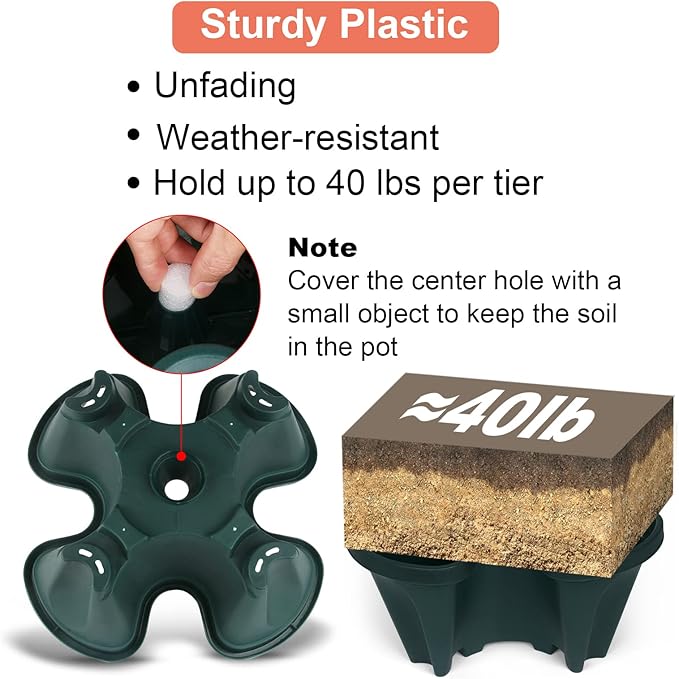 Vertical Planter 7 Tier Stackable Planters Garden Planters Strawberry Herb Flower and Vegetable Planter Indoor Outdoor Gardening Pots with Removable Wheels and Tools 2-Pack