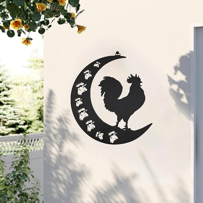 Rooster Metal Wall Art Outdoor Decor-12 Farmhouse Wall Decor Animal Cock Wall Hanging Decor Silhouette Wall Art for Farmhouse Kitchen Home Garden Wall Decoration
