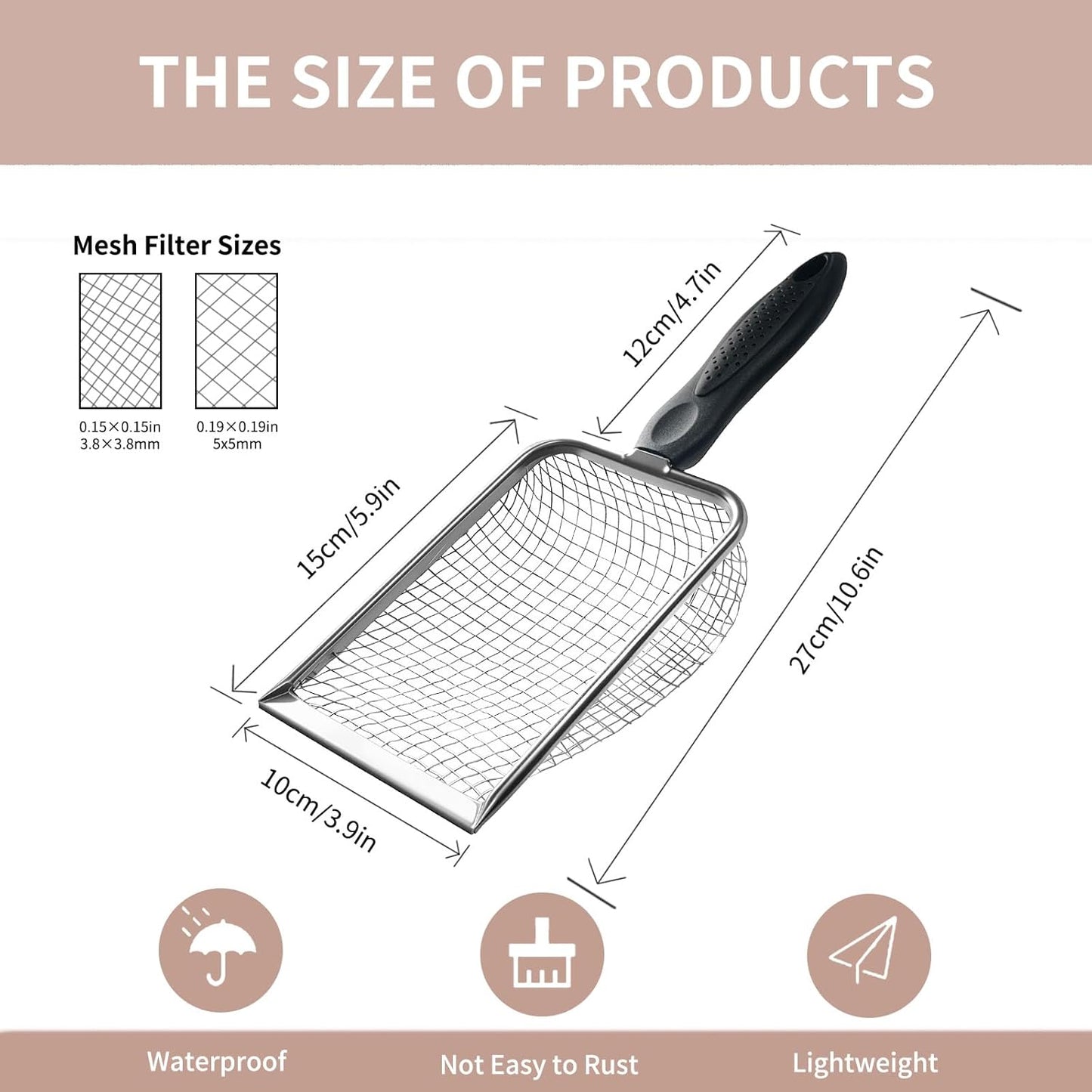 2 PCS 2-in-1 Gardening Soil Sifter Set with 3.8/5mm Mesh, Garden Sieve & Shovel Sifter Screen Potting Scoop for Sand, Dirt, Rock Compost, Stainless Steel & Ergonomic Handle