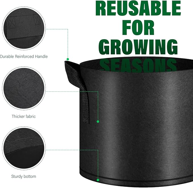 12 Pack Grow Bags 5 Gallon, 300G Heavy Duty Thickened Non-Woven Plant Bag Plant Fabric Pots with Handles Planting Bags, Pot for Plants