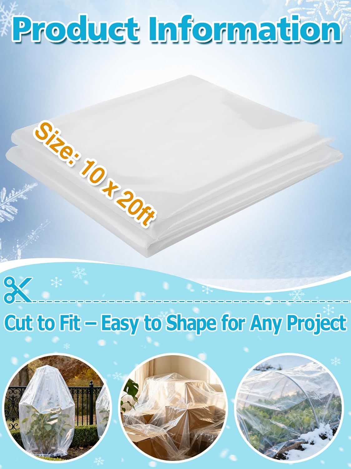 Alphatool Greenhouse Cover Plastic Sheeting - 10 x 20 ft Plant Covers Freeze Protection, Frost Cloths for Outdoor Plants, Clear Floating Row Cover for Outdoors Garden Plants Vegetables Crops