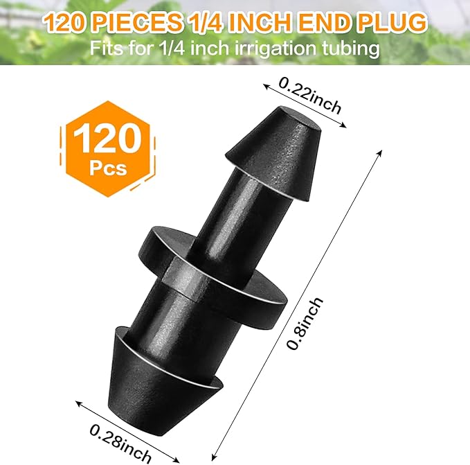 Drip Irrigation End Plug：120 Pack Barbed End Cap Irrigation Parts Fit for 1/4 Inch Drip Irrigation Tubing Drip Line Irrigation End Closure for Garden Lawn Drip Irrigation System