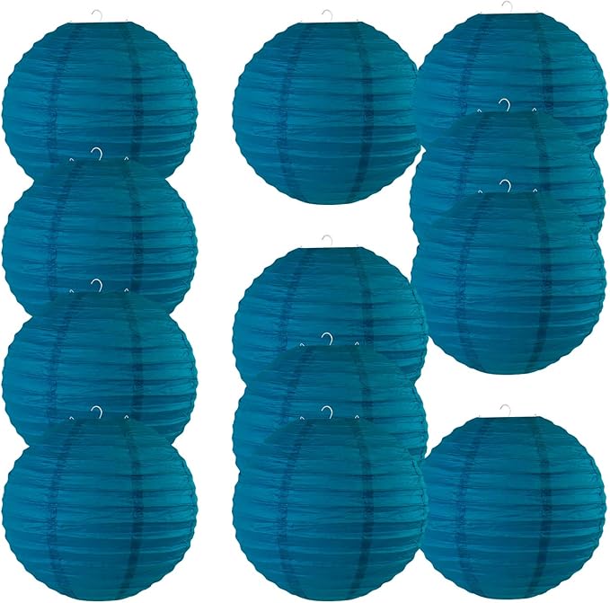 Chinese Style Paper Lanterns, Set of 12, Suitable for Party Decoration (Navy Blue, 12in)