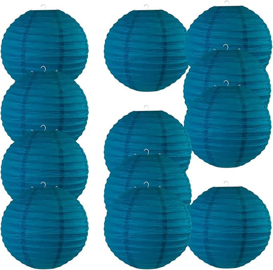Chinese Style Paper Lanterns, Set of 12, Suitable for Party Decoration (Navy Blue, 12in)