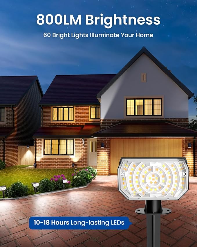 Solar Spot Lights Outdoor Waterproof IP67, 6 Lighting Modes 60 LED, Landscape Spotlights for Tree Yard Garden House Driveway Pathway（6 Pack）