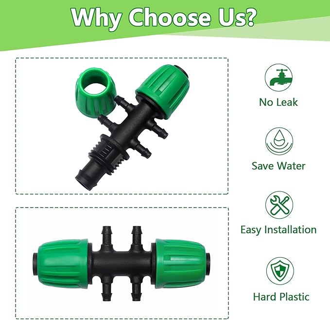 12 Pack 1/2 Inch To 1/4 Inch Drip Irrigation Fittings (1/2" ID x 0.65" OD), Drip Line Irrigation Locked Barbed 1/2" To 1/4" Adapter Anti Leak Irrigation System 1/2 Inch To 1/4 Inch Tee