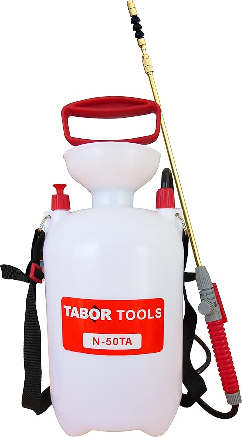 TABOR TOOLS 1.3 Gallon Lawn and Garden Pump Pressure with Pressure Relief Valve, Adjustable Shoulder Strap, Telescopic Adjustable Wand and Extra Set of Seals. N50TA.