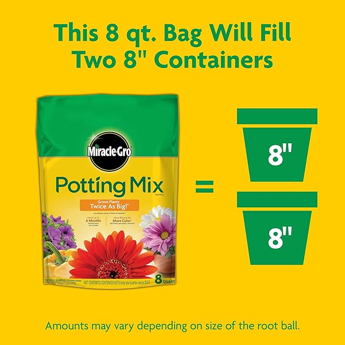 Miracle-Gro Potting Mix, For Container Plants, Flowers, Vegetables, Shrubs, Annuals, Perennials, Feeds up to 6 Months, 8 qt., 3-Pack