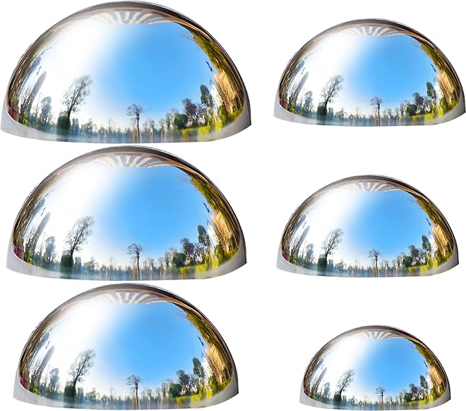 Nerien Gazing Ball, Stainless Steel Garden Mirror Globe, Polished Ornament Sphere, Hollow Floating Reflective Hemisphere, for Home Outdoor Pond Housewarming Swimming Pool Decoration, Sliver, 6Pcs Mix