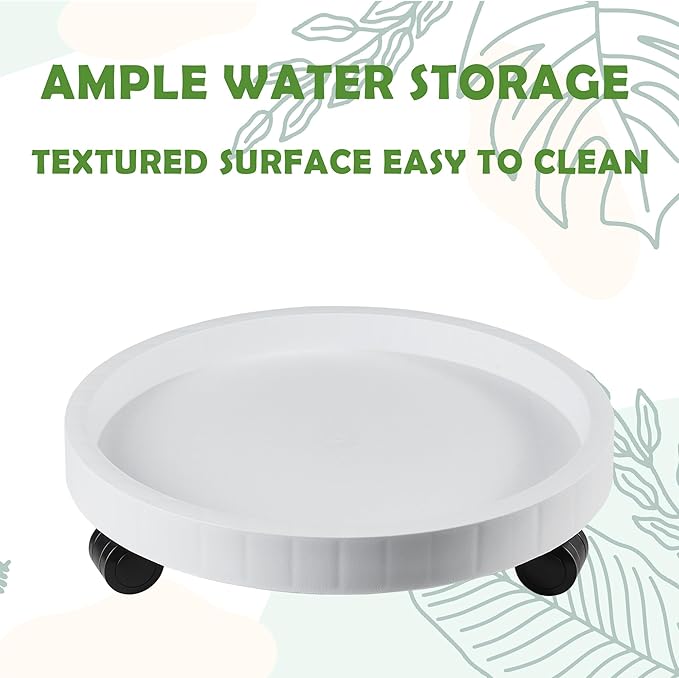 9.8 Inch Planter Caddies Rolling Saucer Caddy with Wheels, Heavy Duty Wheeled Stand for Potted Plant, Round Coaster Roller Base Tray with Casters, Flower Pot Dolly Holder for Indoor Outdoor