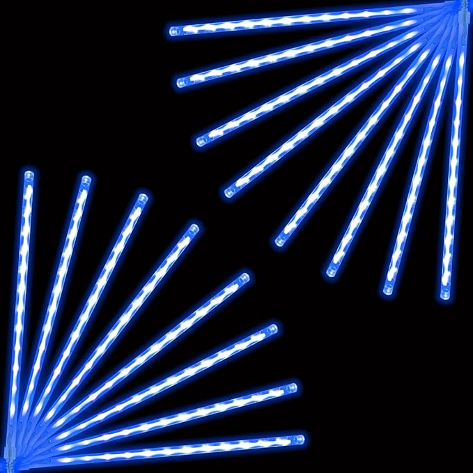 EXF 2-Pack Christmas Decorations Light Outdoor, Meteor Shower Lights 16 Tubes 384 LEDs Indoor Outdoor Rain Drop String Lights for Xmas Tree Roof (Blue)