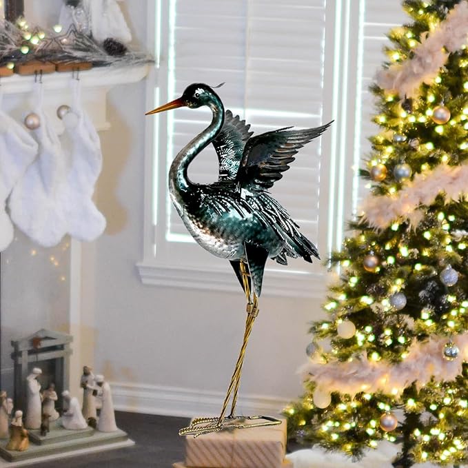 chisheen Crane Garden Statue Sculpture, Metal Heron Outdoor Decor, Yard Art Bird Decoy for Backyard Pond Patio Porch Lawn Decorations