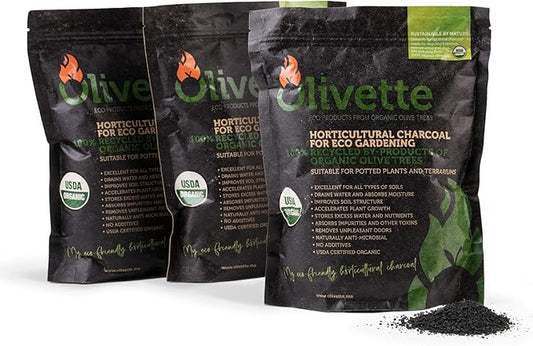 Olivette Horticultural Activated Charcoal for Plants Terrarium Horticulture Moisture Absorbers | Terrarium Supplies | USDA Organic Certified | Made from Recycled Olive Tree Byproducts | 3 Bags