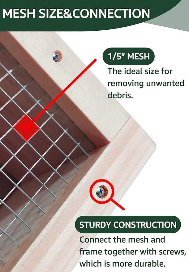 Soil Sifter with Shovle and Glove, Multi-Purpose Wood Compost Dirt Sifter for Gardening, Soil Screen Dirt Cedar Garden Rock Sifter for Compost Sifting Soil, Dirt, Peat Moss and Potting Soil