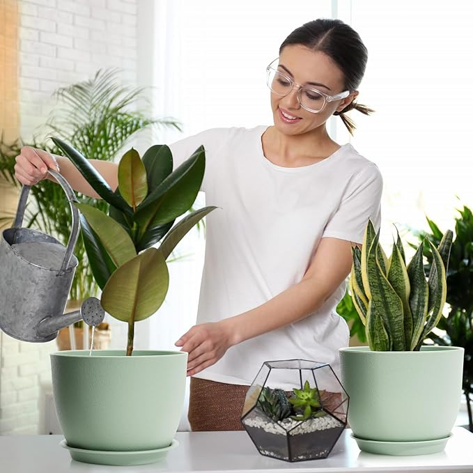 GARDIFE 12/10/9 inch Plant pots, Large planters for Indoor Plants, Flower pots, Green