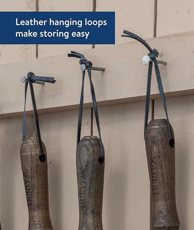 Burpee Complete 7-Piece Set of Stainless Steel Garden Bulb Planter, Rake, Dibbler, Soil Scoop, Transplanter, Weeder, Trowel | Hand Tools with Leather Strap for Storage