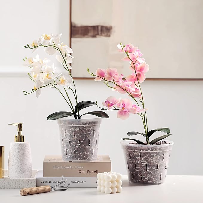 YIKUSH Orchid Pots with Holes Clear Orchid Pot Plastic Plant Pot Flower Pots Outdoor and Indoor Use 4.5 Inch 10Pack