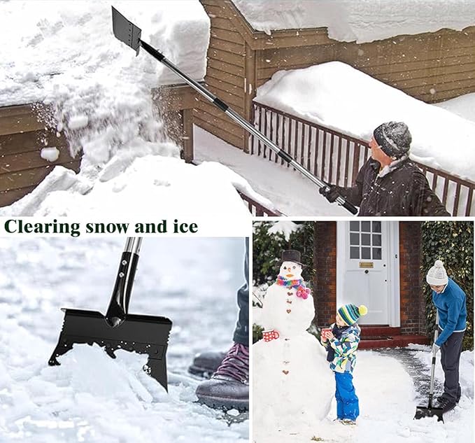 Flat Shovel, Snow Shovel, Ice Scraper for Driveway,67" Long Handle Garden Cleaning Shovel, Ice Removal for Road Outdoor, Ice Chopper for Walkway, Weed Remove Tool for Lawn Edging