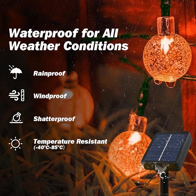 Solar Lights Outdoor Waterproof, 2 Pack Total 120LED 72FT Solar String Lights for Outside w/ 8 Modes, Outdoor String Lights Crystal Globe Patio Lights for Garden Yard Party Decor (Orange)