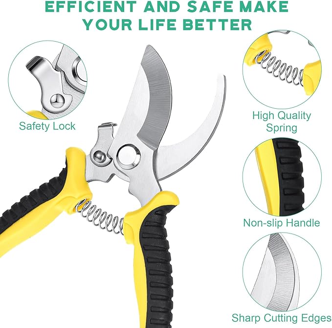 Lothee 12 Pcs Pruning Shears Bulk for Gardening Flower Shears, Floral Scissors 7.5 Inch Bypass Garden Hand Shears Clippers for Cutting Flowers, Trimming Plants Heavy Duty Garden Tools(Yellow)