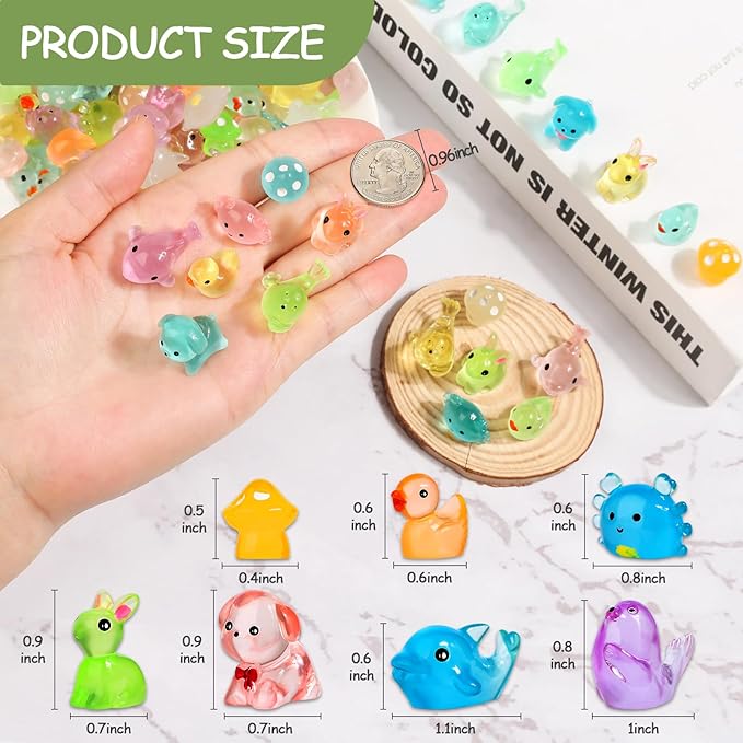 126PCS Mini Resin Ducks Animals Luminous Tiny Duck Animals Bulk Figures to Hide Glow in The Dark for Miniature Fairy Garden Accessories Micro Landscape Aquarium Potted Ornament Outdoor Decor