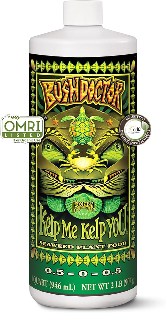 FoxFarm Bushdoctor Kelp Me Kelp You Fertilizer, Liquid Seaweed Extract for Plants, Vegetables, & Flowers - Promotes Root Growth & Soil Health - Perfect for Hydroponics & Soil, NPK 0.5-0-0.5 (Quart)
