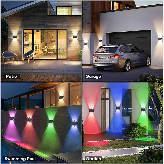 Fence Lights Solar Powered, 12-Pack Solar Fence Lights Up/Down Flexible Buttons, IP67 Waterproof for Outdoor, 120LM Bright, Auto Dusk to Dawn for Wall/Stairs/Yard/Railing/Deck/Pathway (White & RGB)