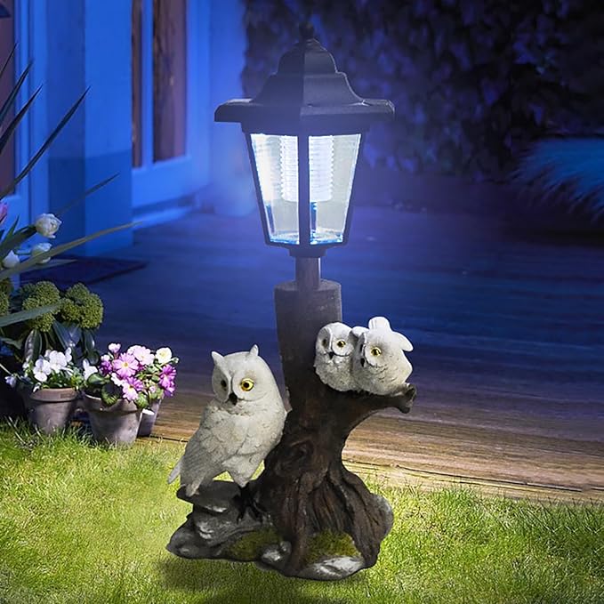 Solar Garden Outdoor Decor Statues Cute Dazed Owls with Light,Outside-Outdoor Decorations Sculptures for Patio Yard Lawn Walkway Ornaments Clearance Gifts for Mom Grandma Birthday