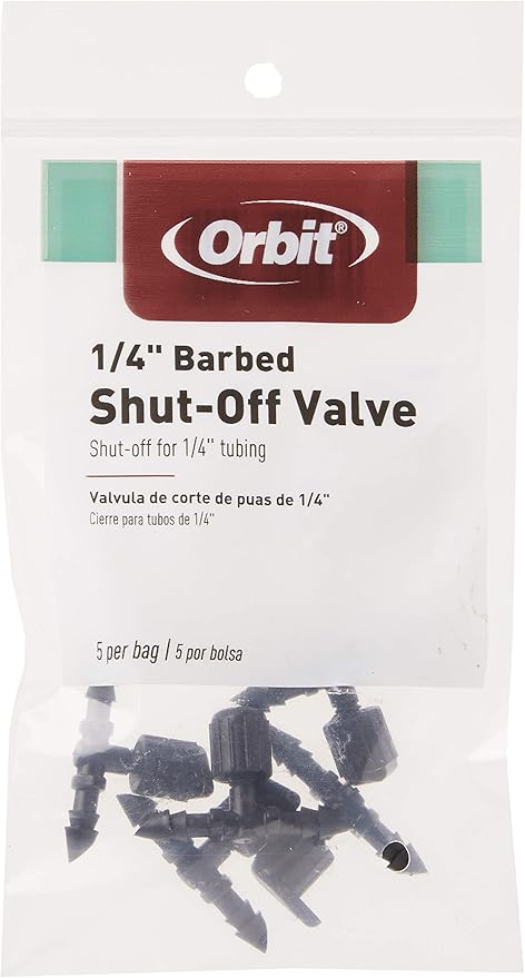 Orbit 67404 5-Pack 1/4-Inch Barb Shut-Off Valve, Black