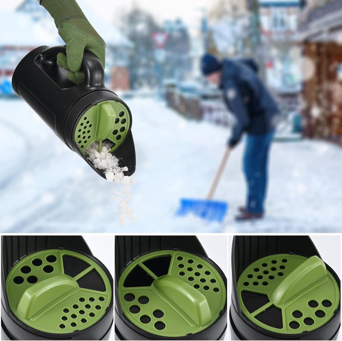 Seed Spreader Hand Held, Hand Spreader Lawn and Garden for Fertilizer Grass Seed Salt Ice Melt Earth Food, Seed Shaker with Multiple Adjustable Opening Sizes for All Purpose, Up to 80 Oz