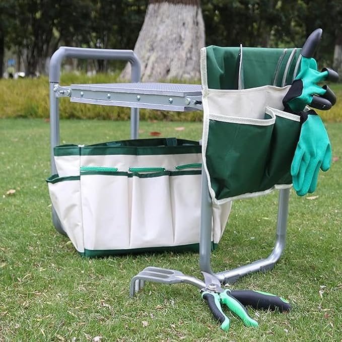 PLKO Multifunctional Garden Kneeler and seat Heavy Duty,Foldable Garden Bench for Kneeling and Sitting with Soft EVA Kneeling Pad and Large Tool Bag for Gardening Lovers