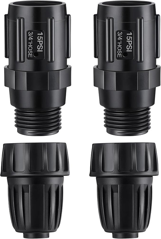 4 Pcs 15 PSI Drip Irrigation Pressure Regulator Faucet Adapter Kit, 2 Pcs 3/4" FHT x 3/4'' MHT Pressure Regulator, 2 Pcs 1/2 Inch Drip Irrigation Tubing Adapter for Drip Irrigation System