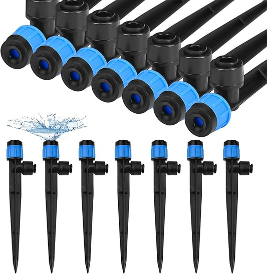 25PCS Easy-Connect Drip Irrigation Emitters, Drip Emitters Fan Shape for 1/4 inch Irrigation Tubing, Adjustable Water Flow Drip Emitters with Stake for Garden Patio Lawn(25PCS,Fan Shape)
