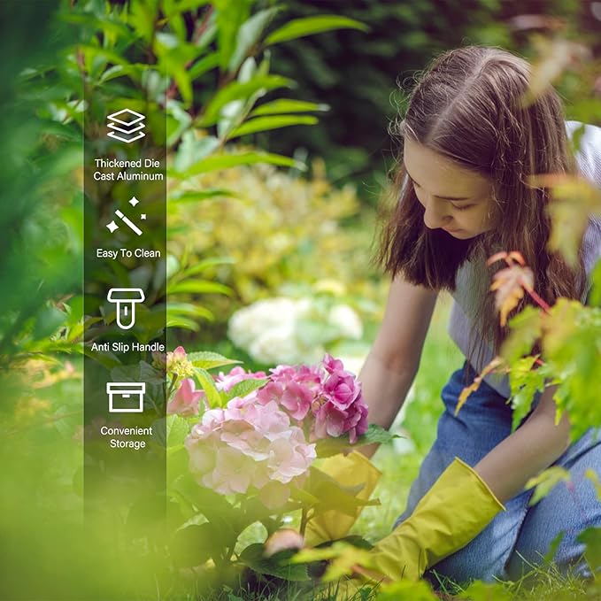 GOODSMANN Heavy Duty Garden Tools Stainless Steel Gardening Tools Set of 4 Includes Flower Garden Shovel Hand Trowel Weeding Cultivator with Wooden Handle and Garden Pruning Shears for Women/Men