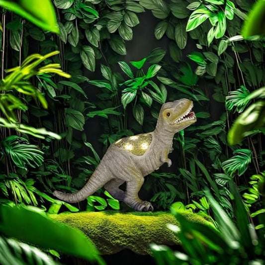 Solar Powered Lifelike Dinosaur Garden Statue Hand-Made Glass Craftsmanship Resin Outdoor Tyrannosaurus Figurine Light Decoration Home Decor Lawn Yard Patio Porch Ornament Gift