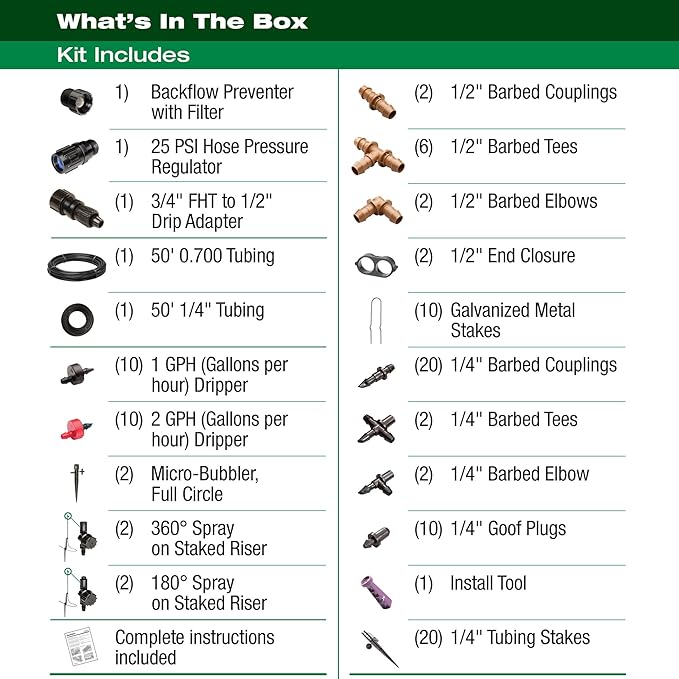 Rain Bird LNDDRIPKIT Drip Irrigation Landscape/Garden Watering Kit with Drippers, Micro-Bubblers, Micro-Sprays