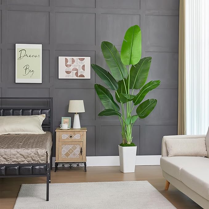 Lifelike Bird of Paradise Silk Artificial Plant Faux Banana Leaf Tree for Home Decor - Perfect Indoor Floor Plant with 9 Trunks (1, Black Planter, 4 FT)