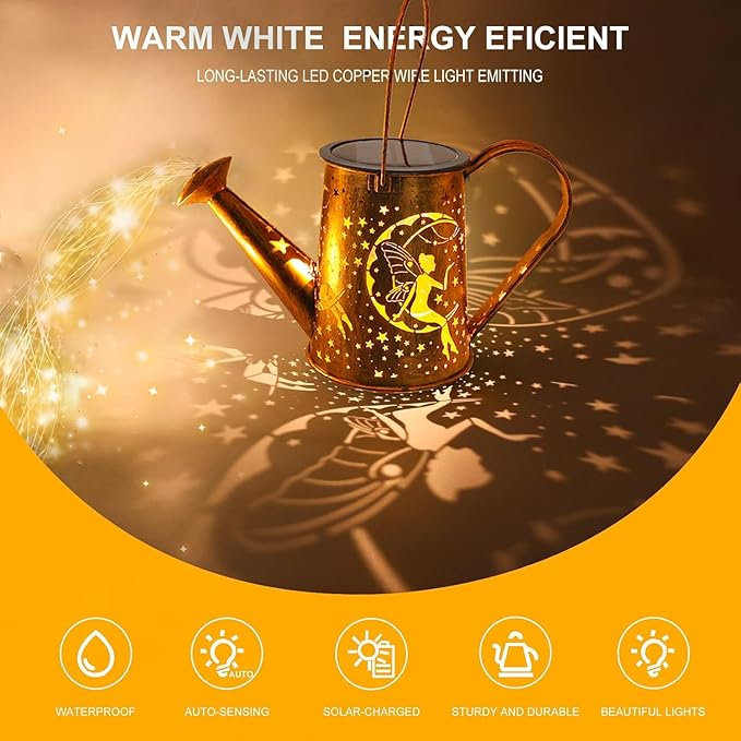 Big Solar Lanterns Outdoor Waterproof, Moon Fairy Watering Can Garden Decor,Hanging Solar Lights Yard Art, Outside Patio Decorations Gardening Birthday Gifts for Mom Grandma Women with Shepherd Hook