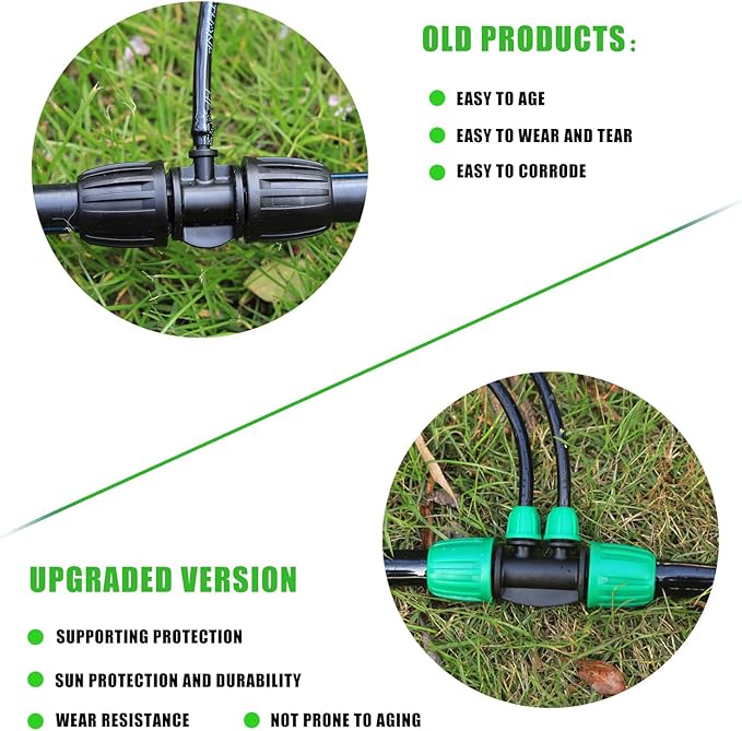 10 Pcs Barbed Tee 1/2 inch Tubing (1/2" ID x0.6-0.63" OD) 16mm to 1/4 inch Irrigation Tube Anti-Drop Quality Fitting (Fits 13mm ID / 4mm ID) (4-Way Lock Buckle Green)