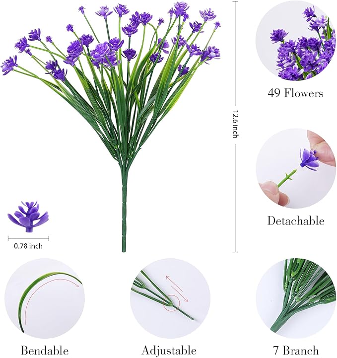 24 Bundles Artificial Flowers for Outdoor,No Fade Fake Plastic Flowers Faux Plants for Decoration Hanging Planters Indoor Outside Garden Porch Window Box Home Wedding Farmhouse