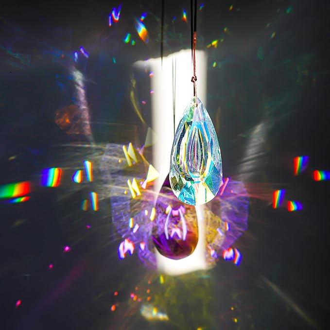 HDCRYSTALGIFTS Set 2,89mm/3.5in Crystals Prisms Suncatcher for Window Hanging Indoor Chandelier Parts Rainbow Maker for Home Garden Decor (AB Colored)