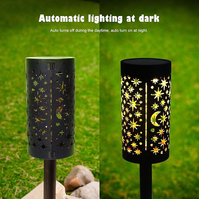 Solar Pathway Lights 6 Pack Star Moon Solar Lights Waterproof Garden Light for Yard Lawn Path Patio Outdoor Decor Gifts Warm White (Modern)